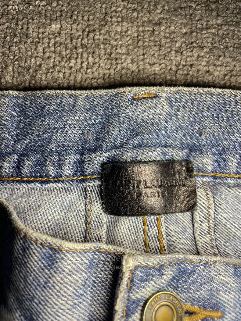Saint Laurent Paris Saint Laurent Paris Blue Washed Knee Cut Ripped Denim Jean Size US 30 / EU 46 - 4 Thumbnail