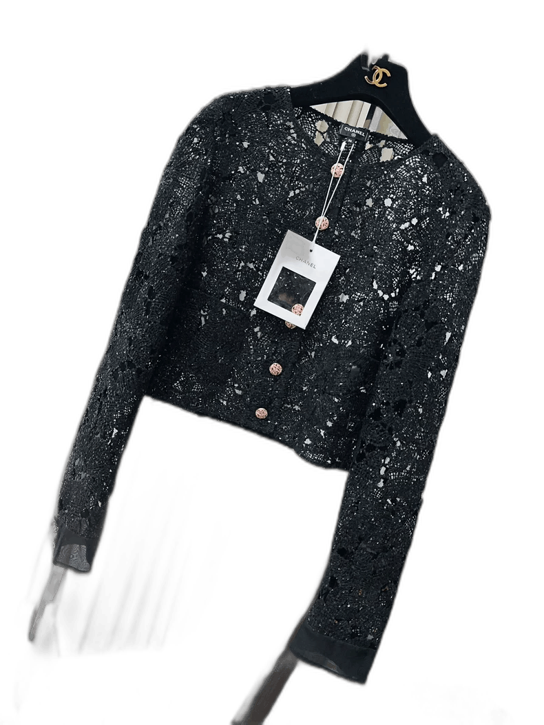 Chanel 24S Black Lace Embroidered Jacket
