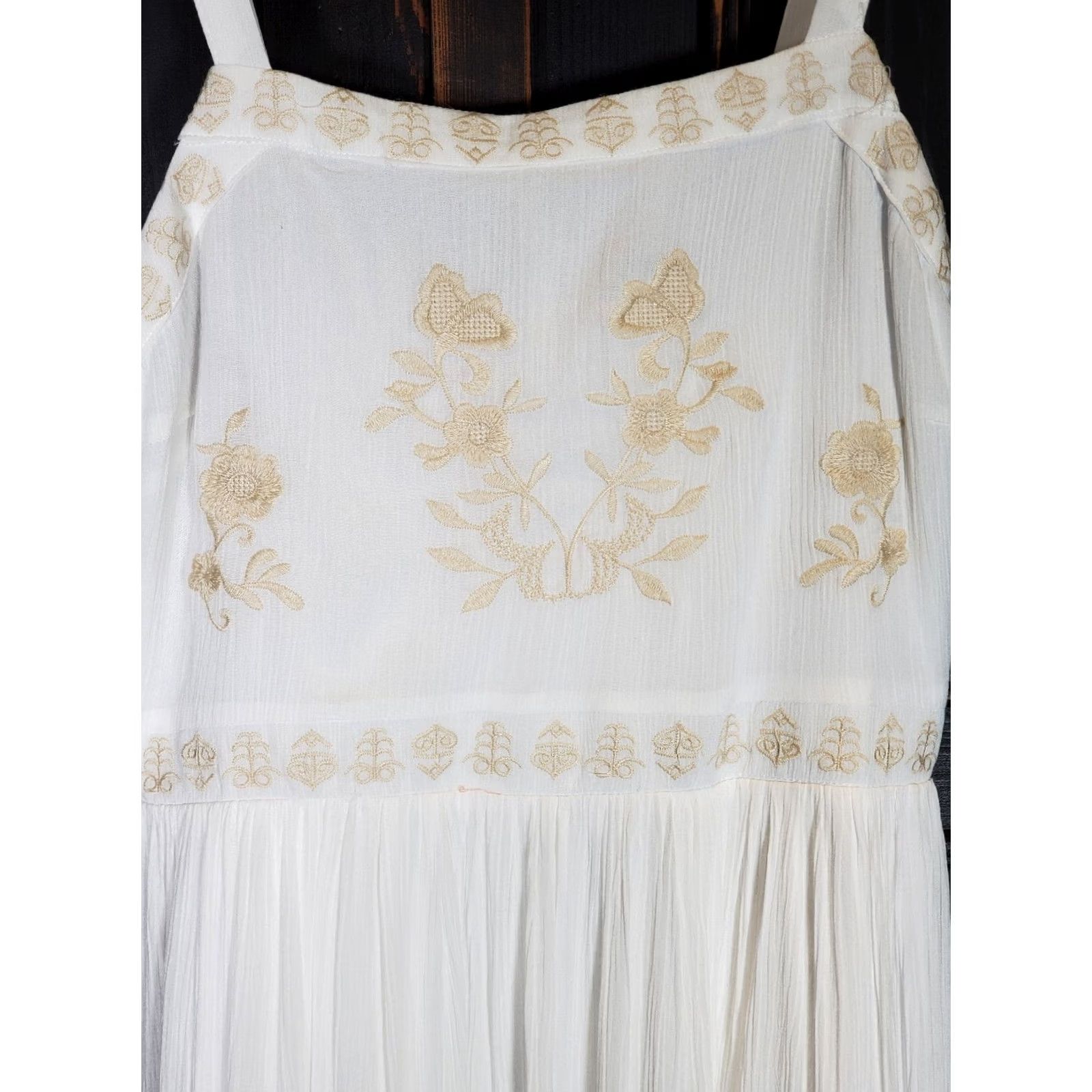 Vintage White Birch Maxi Dress White Gold Embroidered Women's Size M Size M / US 6-8 / IT 42-44 - 4 Thumbnail