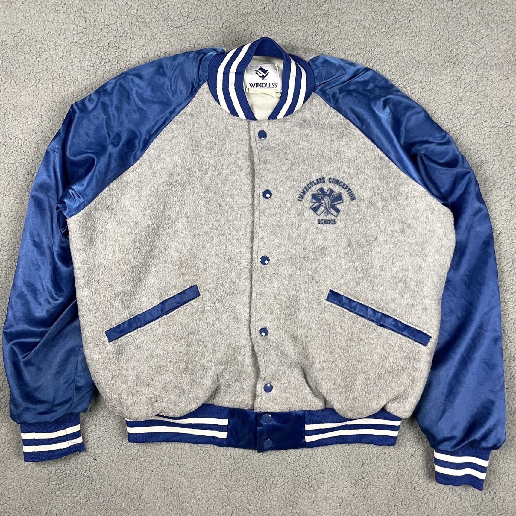 Endless VINTAGE Windless Jacket Unisex Adults Bomber Jacket Nylon Snap USA Made M Gray Blue Satin Nylon Size US M / EU 48-50 / 2 - 2 Thumbnail
