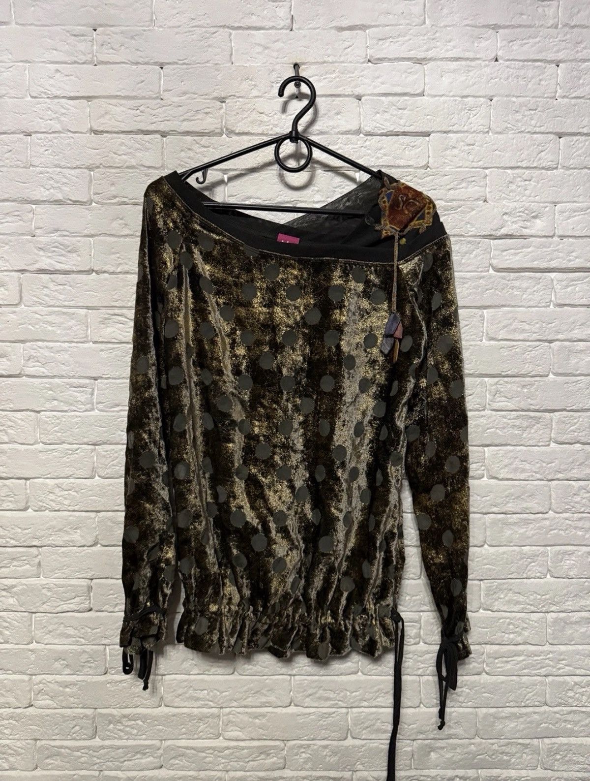 Other VTG Save The Queen Y2K Mesh Top Gold Metallic Polka Dot Size M / US 6-8 / IT 42-44 - 1 Thumbnail