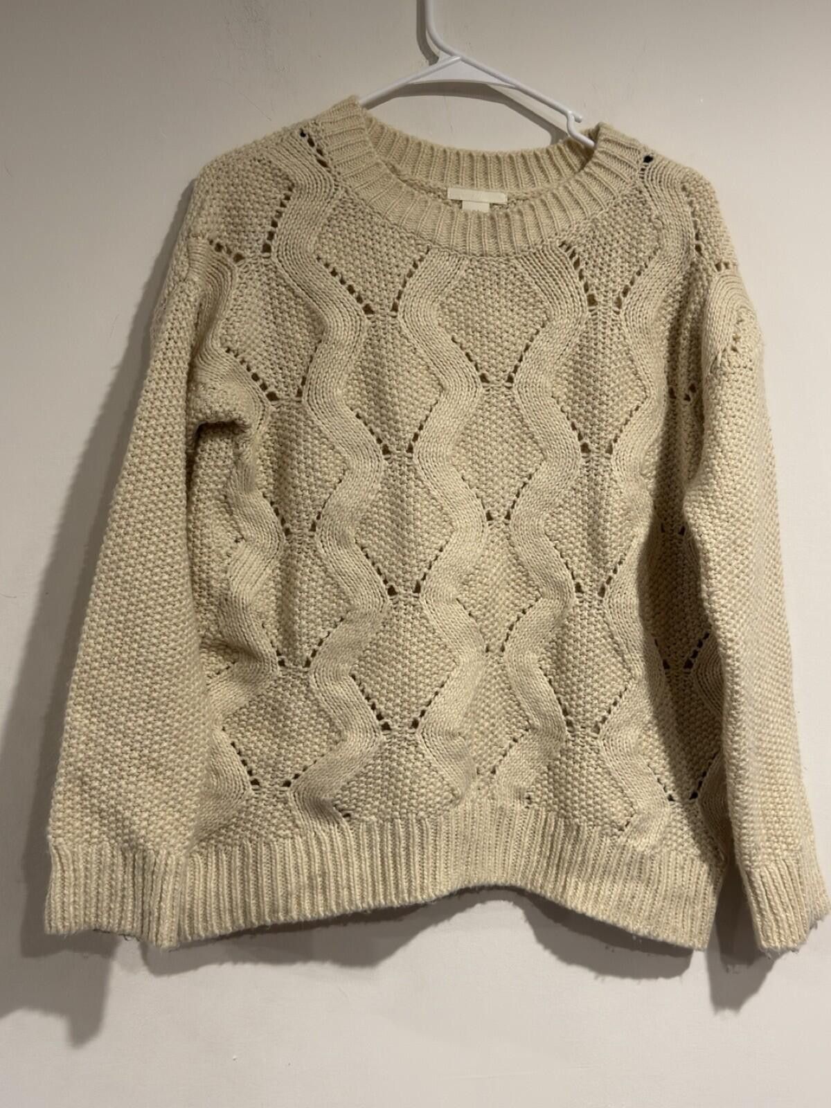 H&M H&M Women Beige Oversized Cable Knit Sweater XS Pullover Size XS / US 0-2 / IT 36-38 - 3 Thumbnail