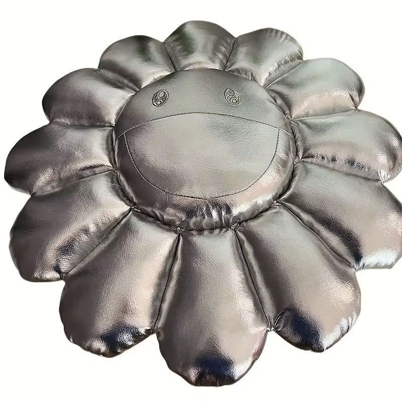 Designer × Handmade Design Silver Sunflower Smile Bedroom Cushion Size ONE SIZE - 3 Thumbnail