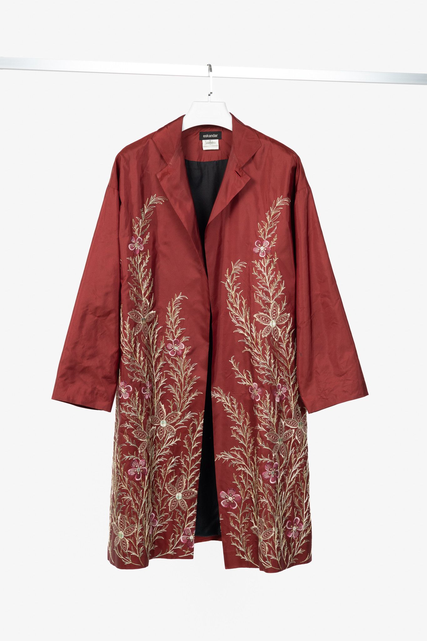eskandar eskandar Red Silk Taffeta Floral-Embroidered Topper Coat Size XL / US 12-14 / IT 48-50 - 1 Thumbnail