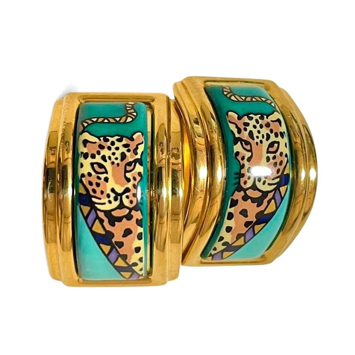 Hermes Vintage Hermes cloisonne enamel golden earrings with panther Size ONE SIZE - 4 Thumbnail