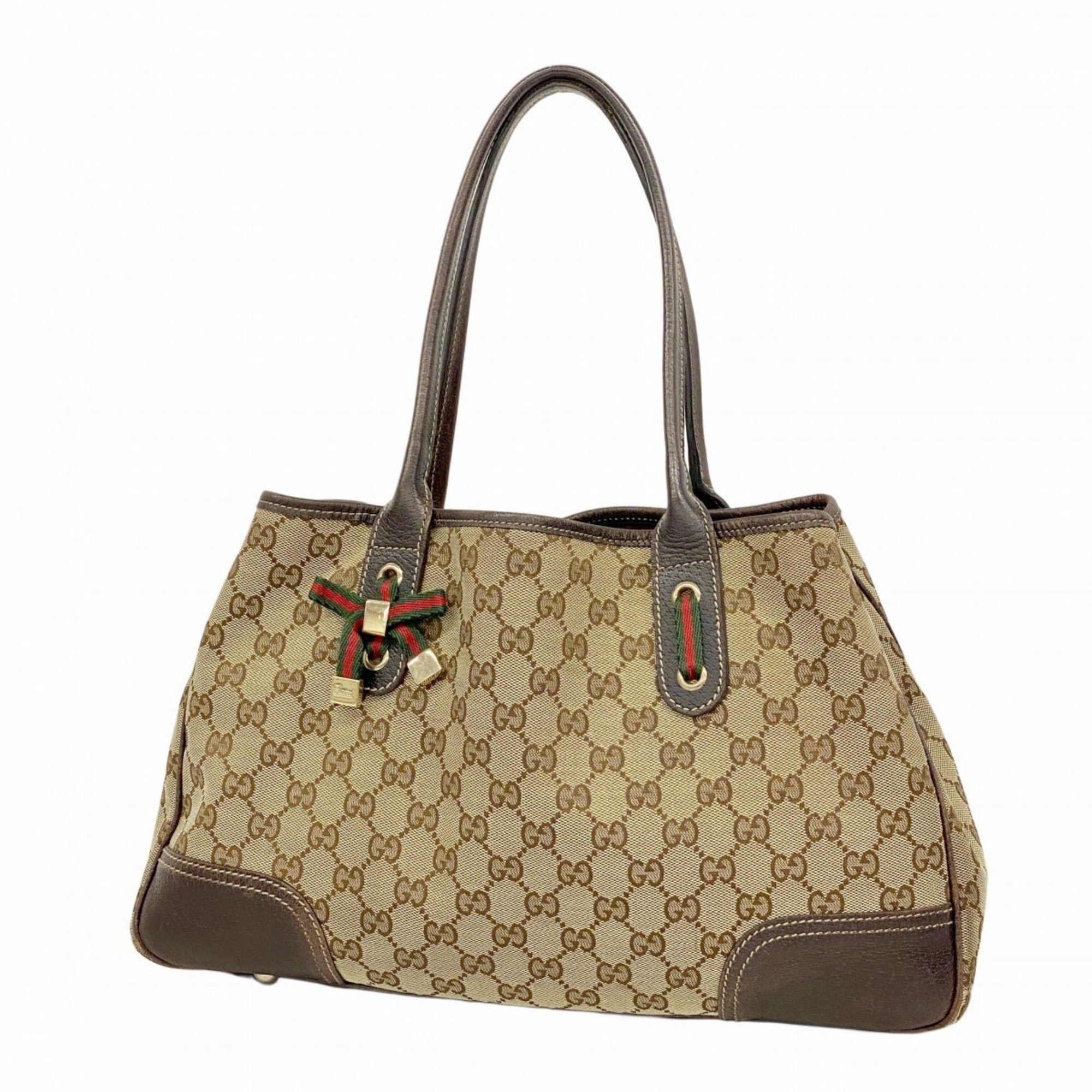 Gucci Tote Bag GG Canvas Sherry Line 163805 Brown Champagne Women's
