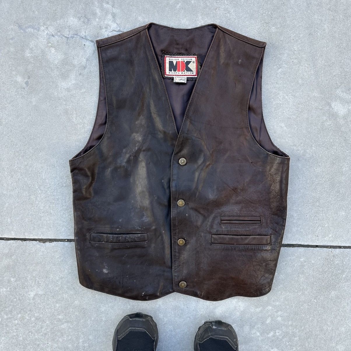 Japanese Brand × Leather Vintage Japanese Style Vest Leather Hype Moto Distressed Y2K Size US L / EU 52-54 / 3 - 1 Thumbnail