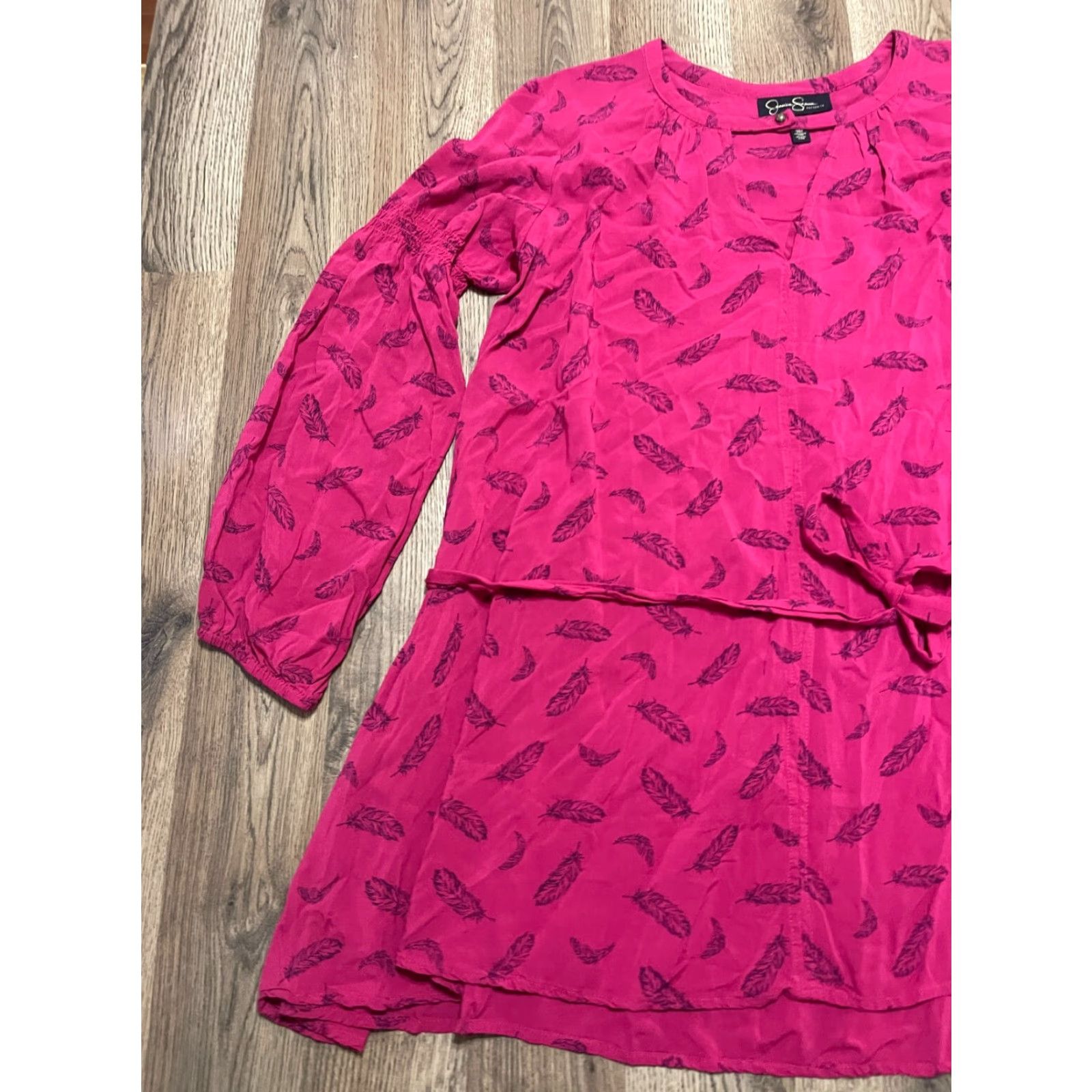 Jessica Simpson Jessica Simpson Dress Women's Small Pink Black Feathers Long Sleeve A-Line Casual Modern - Mens? Size S / US 4 / IT 40 - 3 Thumbnail