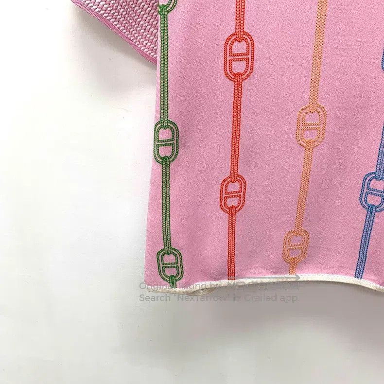 Hermes Hermes Pink Striped Pig Nose Print Silk Round Neck Short S Size XS / US 0-2 / IT 36-38 - 4 Thumbnail