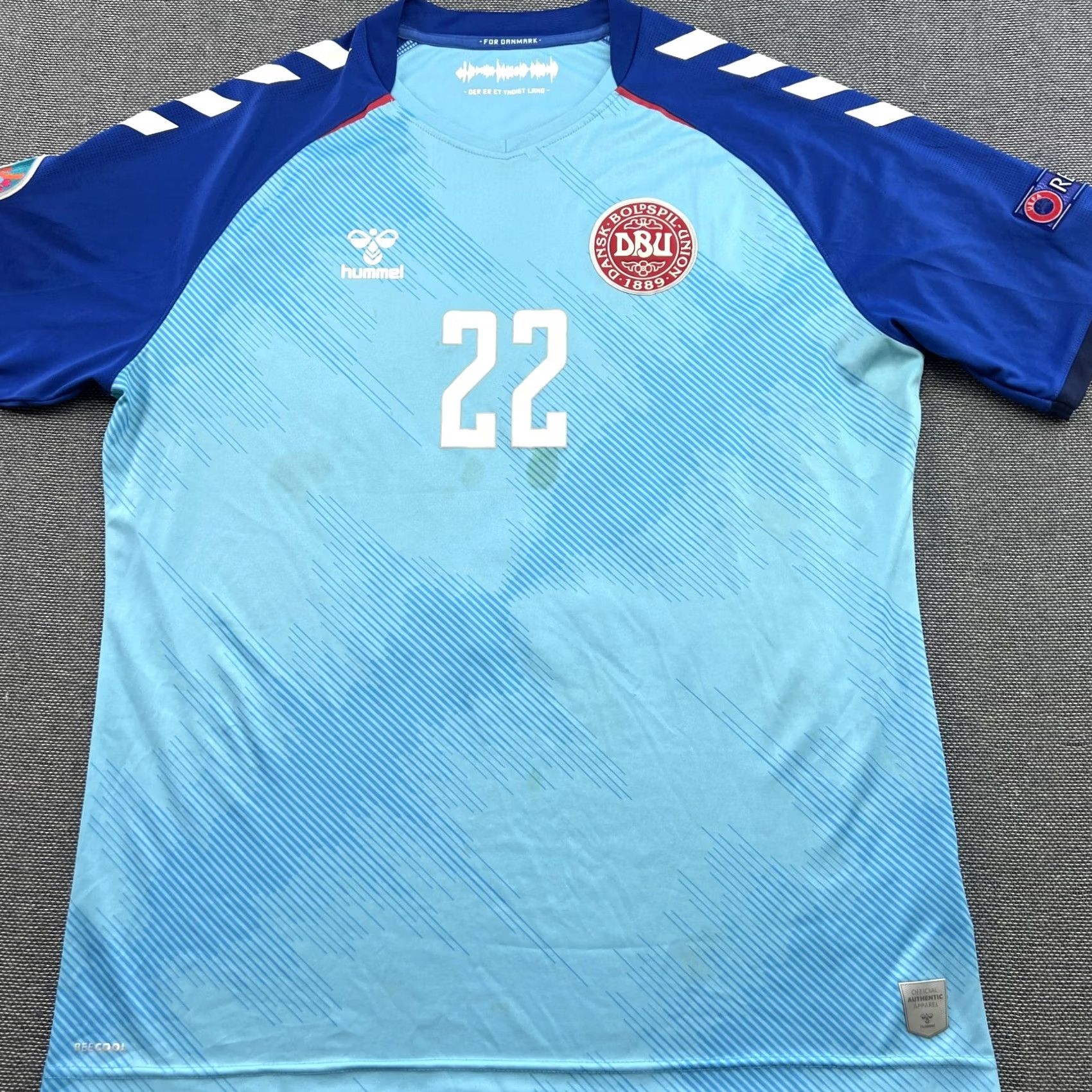 Hummel Hummel Denmark 2020 2021 Goalkeeper Frederik Rønnow #22 Mens Football Jersey XL Blue Size US XL / EU 56 / 4 - 3 Thumbnail