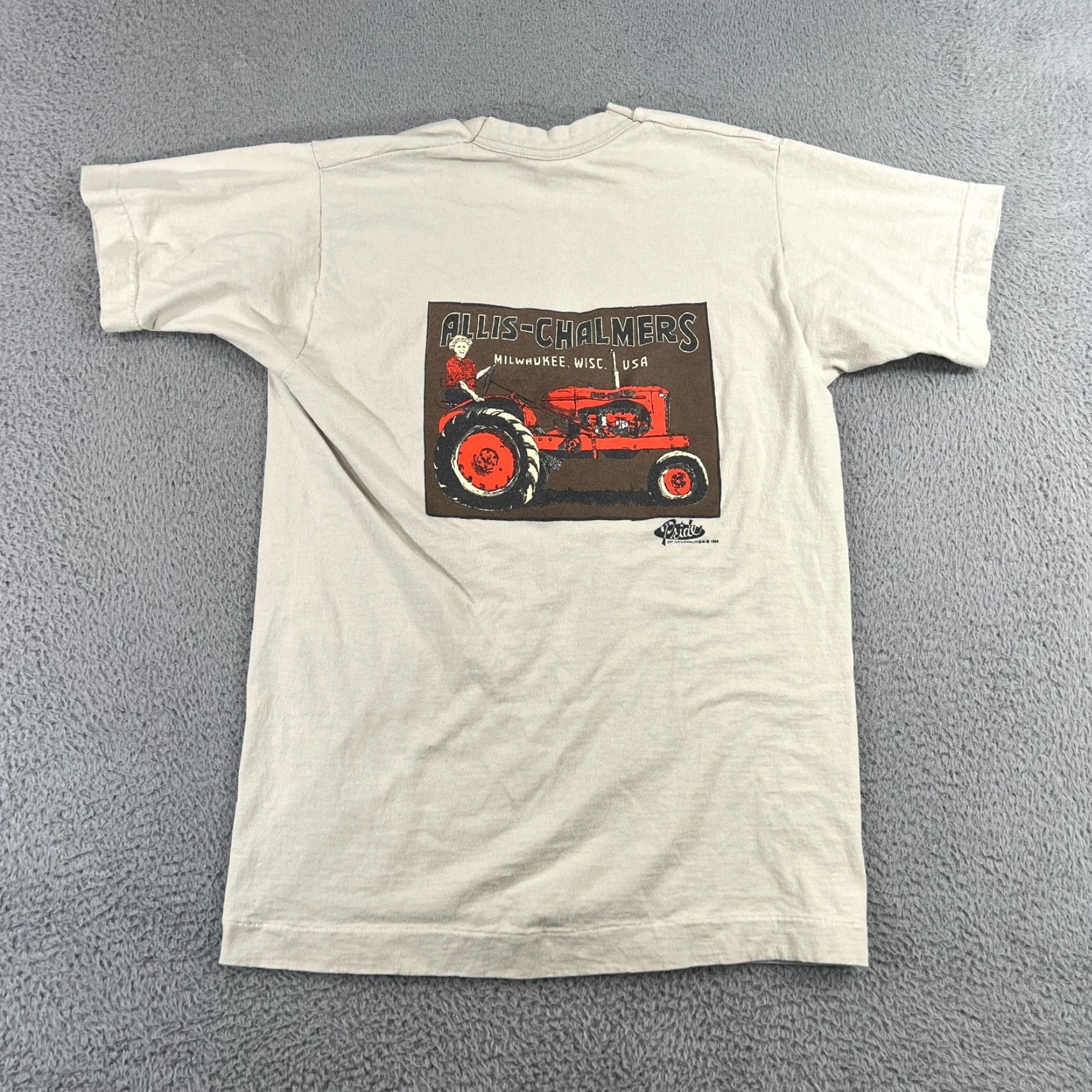 Fruit Of The Loom VINTAGE Allis Chalmers Tractor Shirt Mens M Beige Graphic Tee 90s Agriculture Farm Size US M / EU 48-50 / 2 - 7 Thumbnail