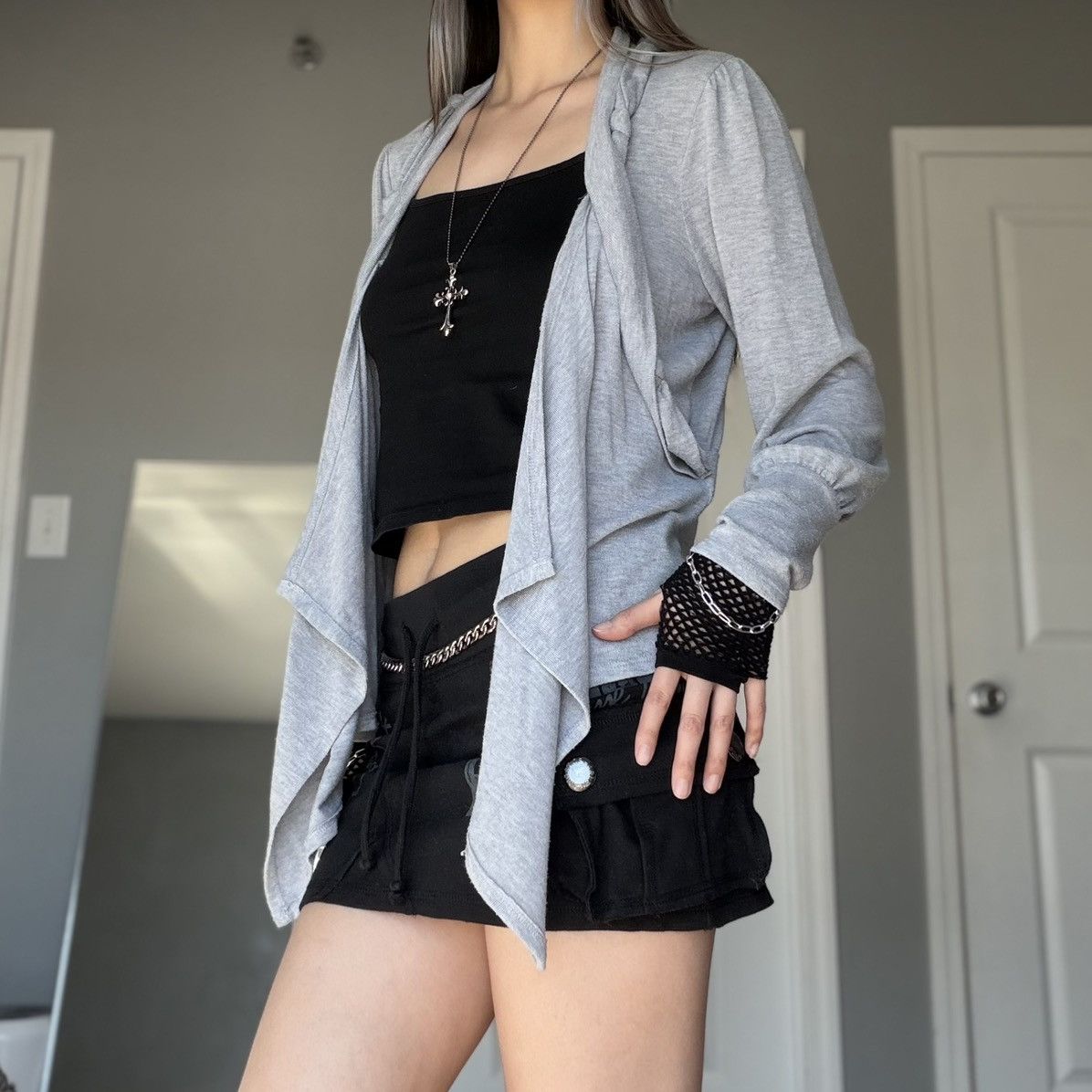 Other Gray Draped Open Front Cardigan Sweater w/ Fabric Twists Size M / US 6-8 / IT 42-44 - 11 Thumbnail