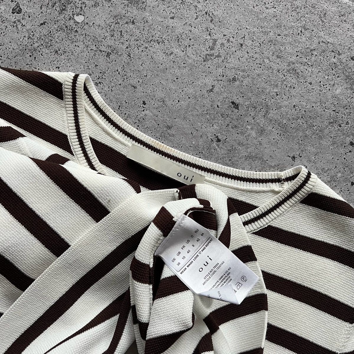Designer Oui Womens Striped Premium 3/4 Sleeve Jumper Sweater Size M / US 6-8 / IT 42-44 - 5 Thumbnail