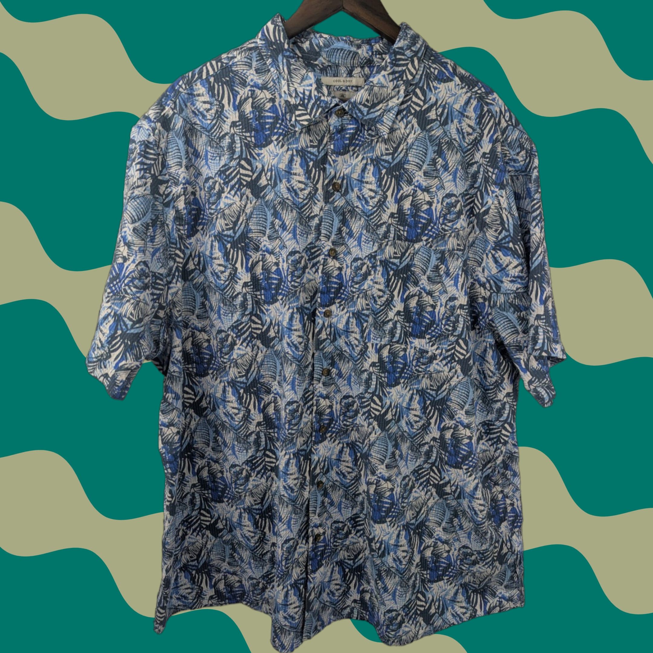 Vintage Oak Hill Shirt Mens 2XL Blue Palm Tree Seersucker Button Short Sleeve Size US XXL / EU 58 / 5 - 1 Thumbnail