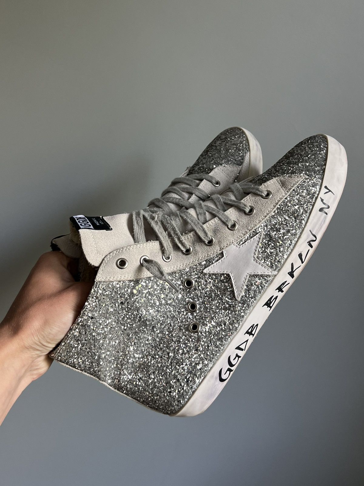 Golden Goose Golden Goose Superstar Glitter Silver High-Top Sneakers Size US 12.5 / EU 45-46 - 6 Thumbnail