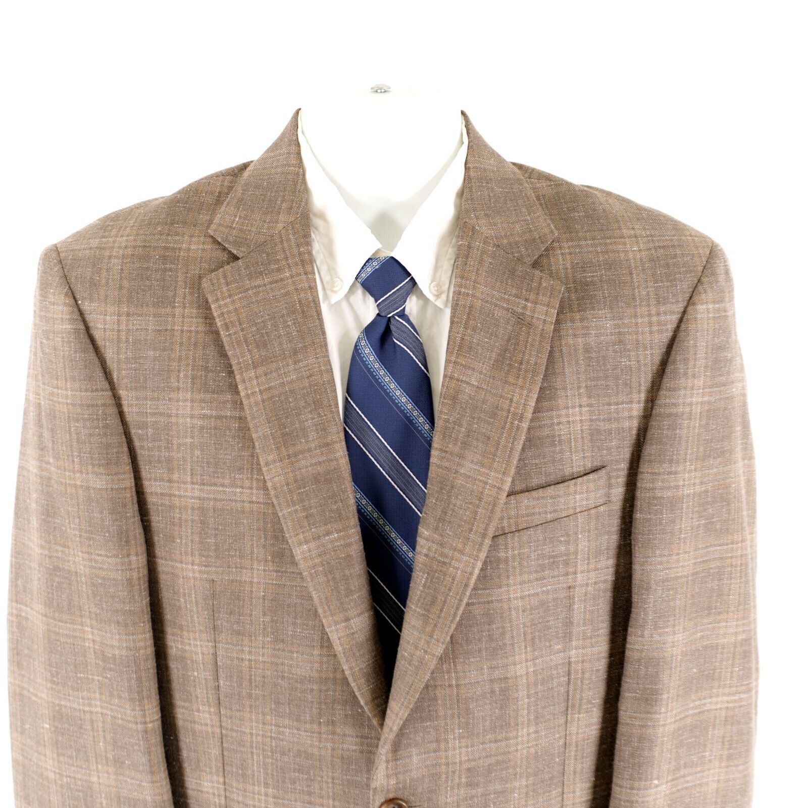Jos. A. Bank Jos A Bank Signature Wool Silk Linen Beige Tan Plaid 2 Butto Size 40L - 1 Thumbnail