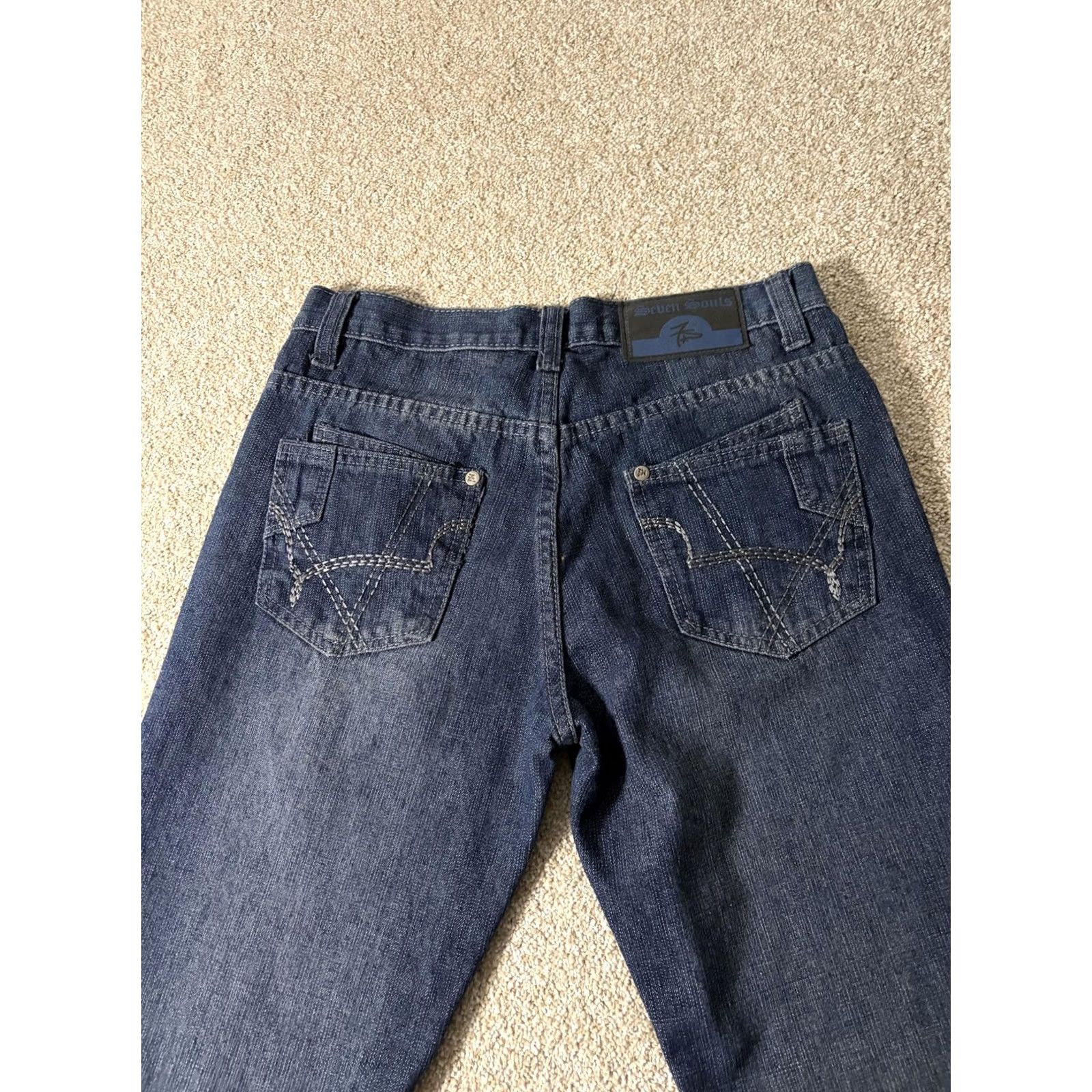 Vintage Seven Souls Jeans Womens 14 Blue Regular Straight Leg Denim 34x27.5 Packaged Buttons Logo Pocket 5-Pocket Size 36" / US 14 / IT 50 - 7 Thumbnail