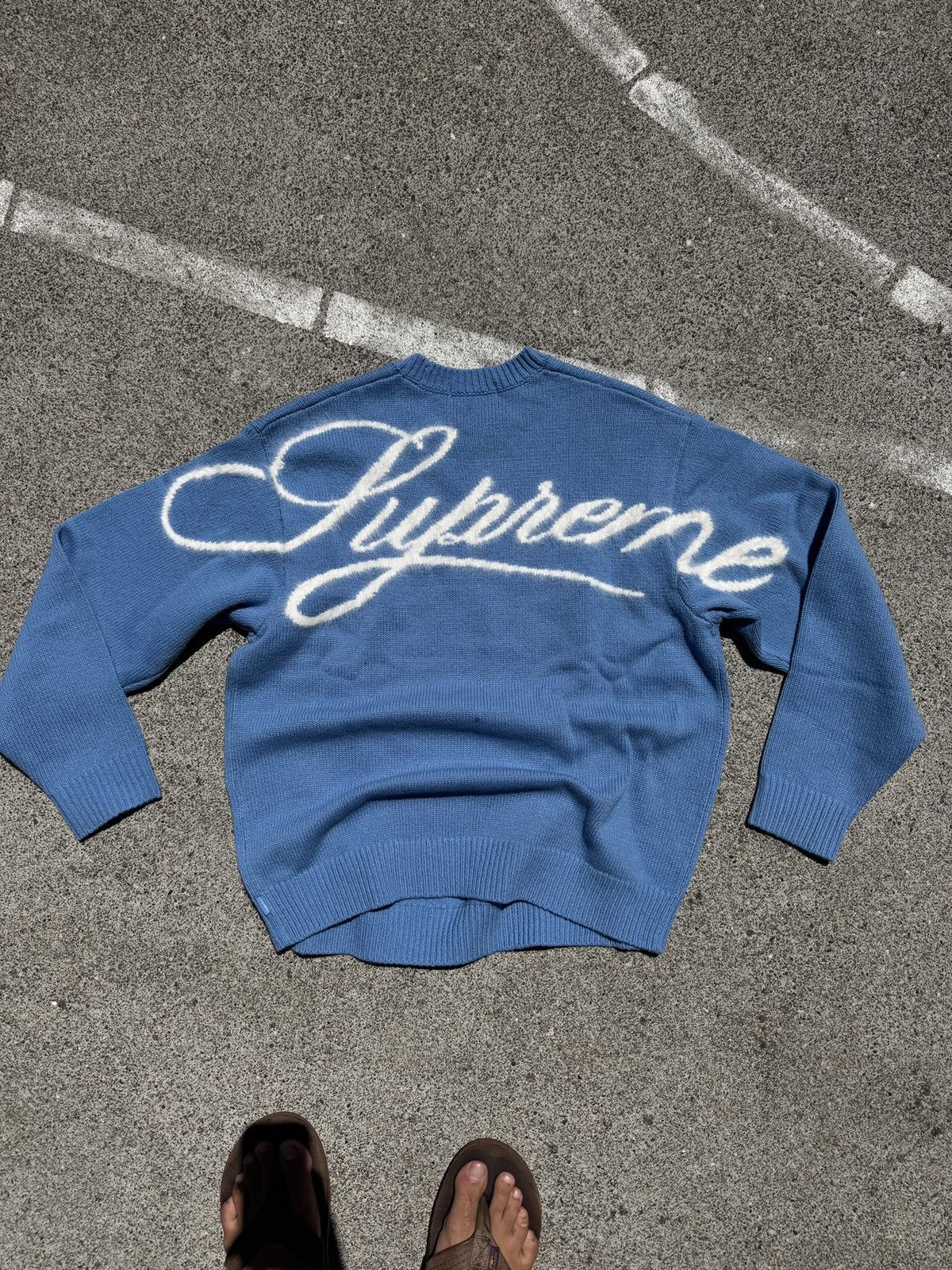 Supreme FW25 SUPREME ANGORA SCRIPT SWEATER (BLUE) (S) | Grailed