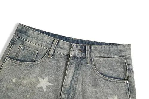 Japanese Brand × Jean Star print washed distressed wide-leg denim shorts Size US 32 / EU 48 - 3 Thumbnail