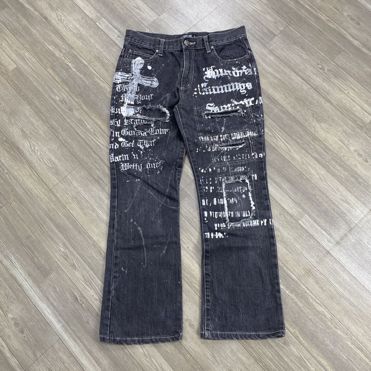 Japanese Brand 2000s Batsu Studio Distressed Punk Cross Lgb Flared Jeans Size US 30 / EU 46 - 1 Thumbnail