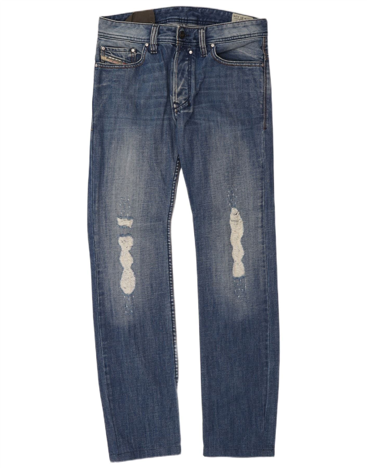 Diesel Mens Distressed Straight Jeans W30 L34 Blue Cotton Size US 30 / EU 46 - 1 Thumbnail