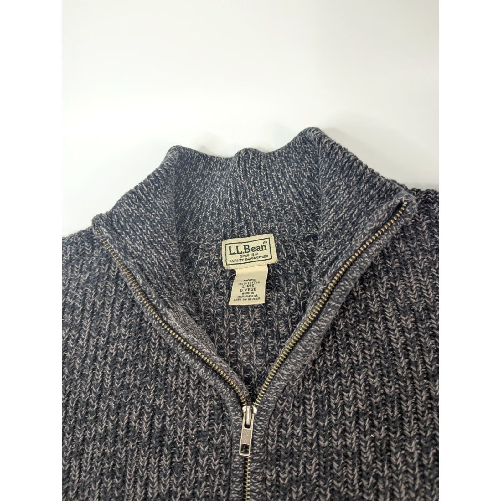 Vintage VINTAGE LL Bean Full Zip Sweater Mens Large Cotton Knit Ribbed Grey Cardigan 0 YR26 Size US L / EU 52-54 / 3 - 7 Thumbnail