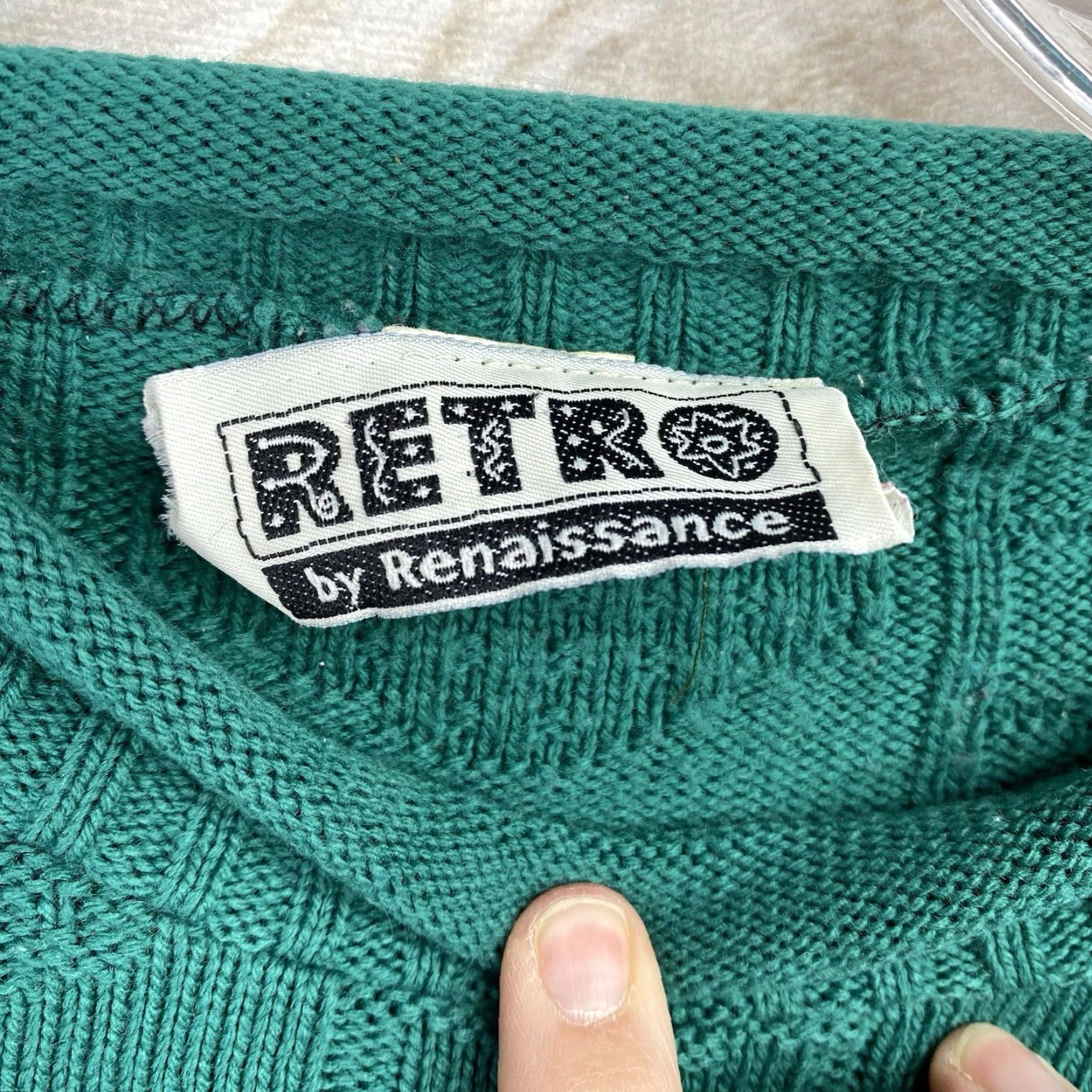 Etro VINTAGE Retro By Renaissance Knit Sweater 1X Green Cable Knit Rolled Neck Pullover Mens Womens Girls Boys Size XL / US 12-14 / IT 48-50 - 4 Thumbnail