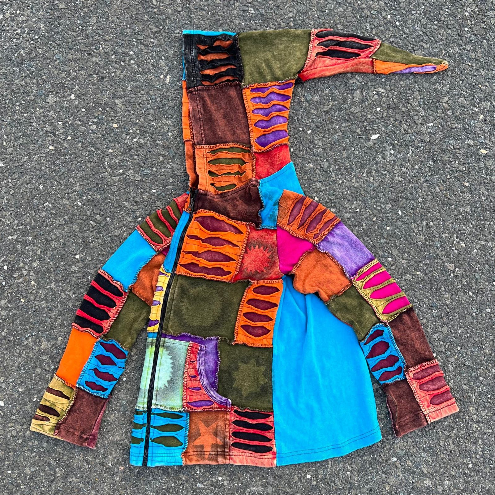 Vintage y2k patchwork style elf hood zip hoodie sweatshirt