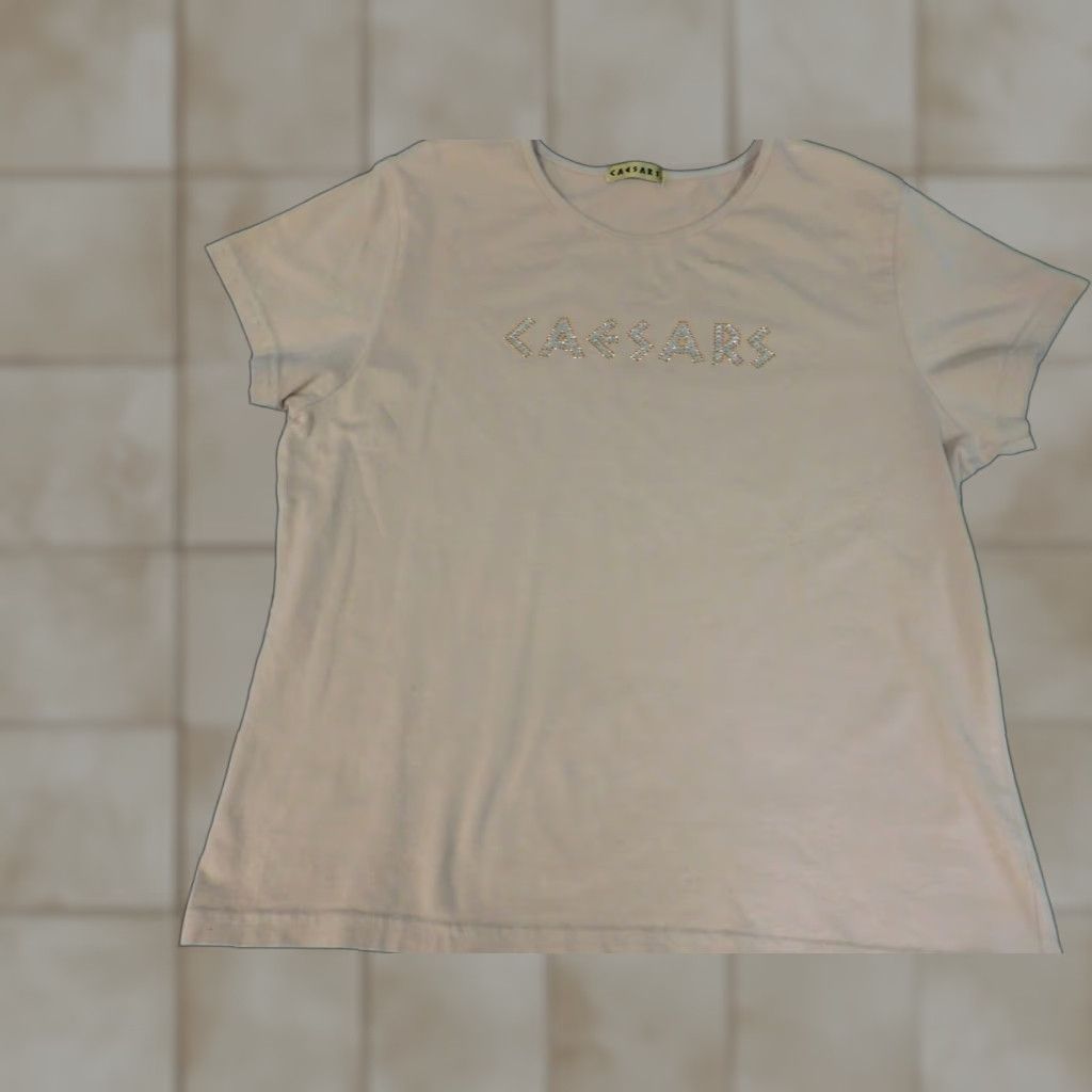 Vintage Caesars Blouse Shirt Women's Large Beige Pullover Short Sleeve Round Neck Pleated Rayon Fashion Casual Regular Vintage No N/A Size L / US 10 / IT 46 - 1 Thumbnail