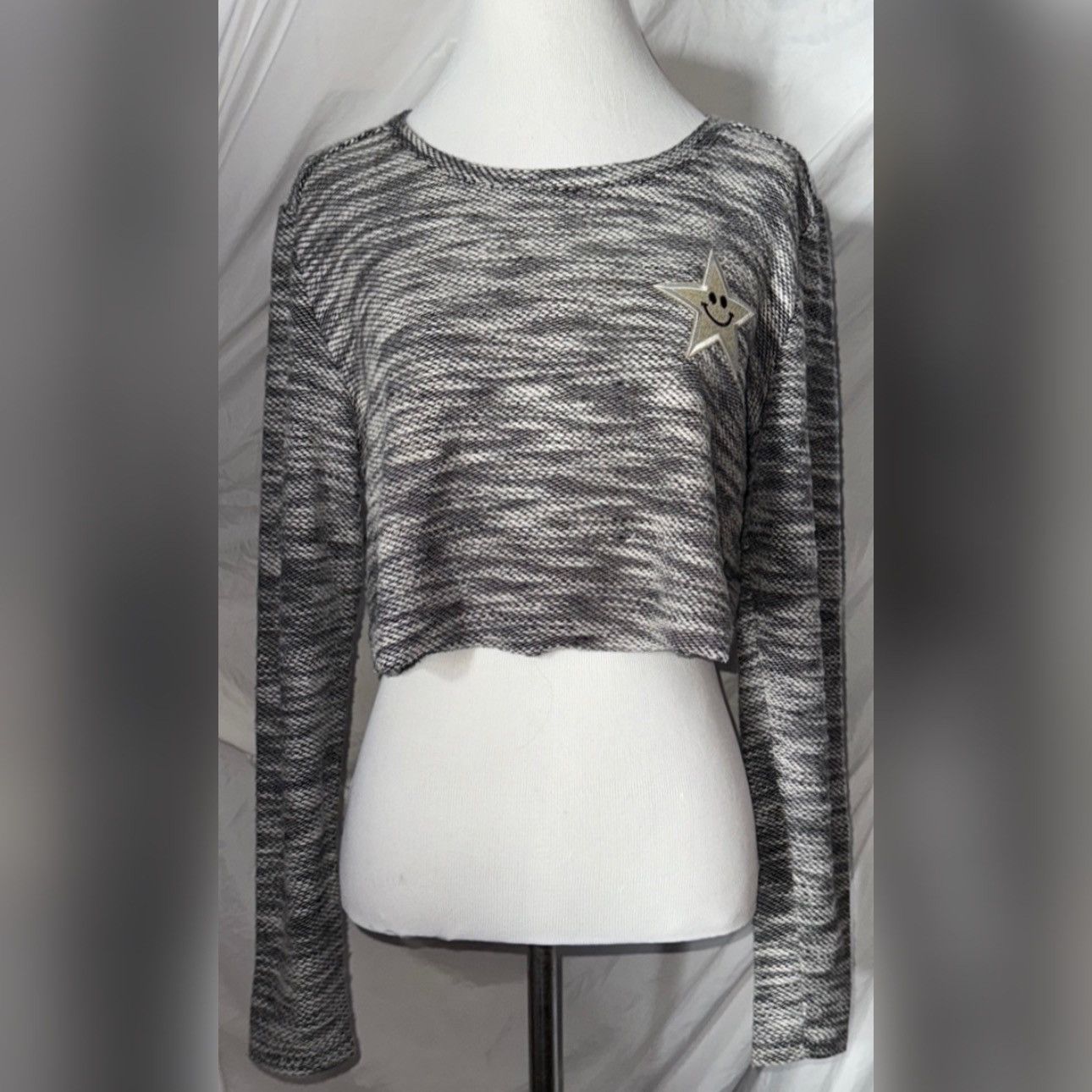 Merona Retro, Monochrome, Patchwork, Raw Hem Cropped Knit Sweater Size M / US 6-8 / IT 42-44 - 7 Thumbnail