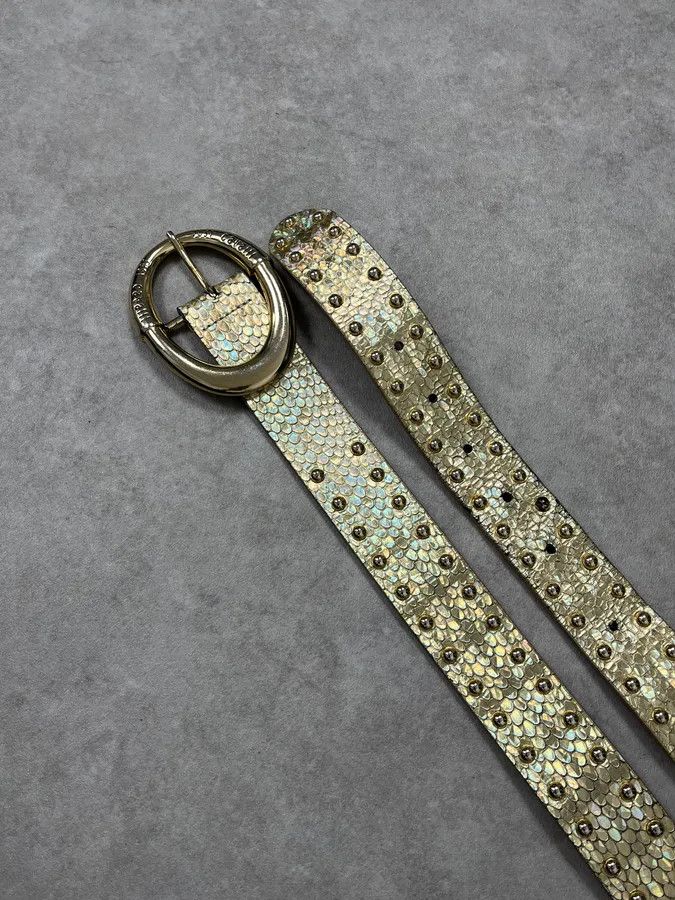 Roberto Cavalli 2000s Cavalli Golden Crocodile Effect Leather Belt Size ONE SIZE - 4 Thumbnail