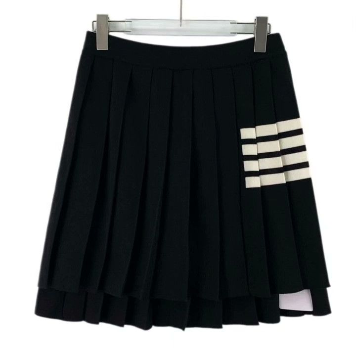 Thom Browne Thom Browne Black Classic Four-Stripe Wool Pleated Skirt Size 40" / US 18 - 1 Thumbnail