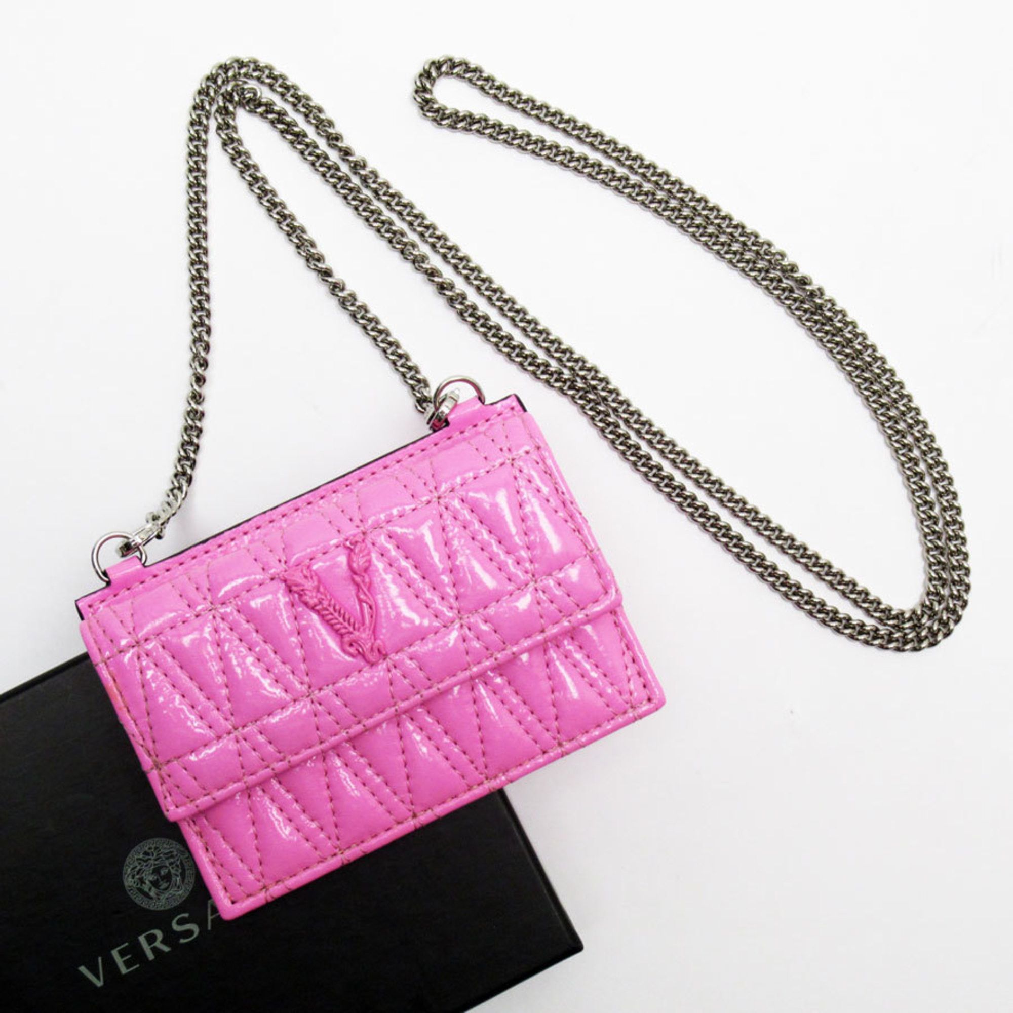 Gianni Versace Business Card Holder/Card Case Patent Leather Pink