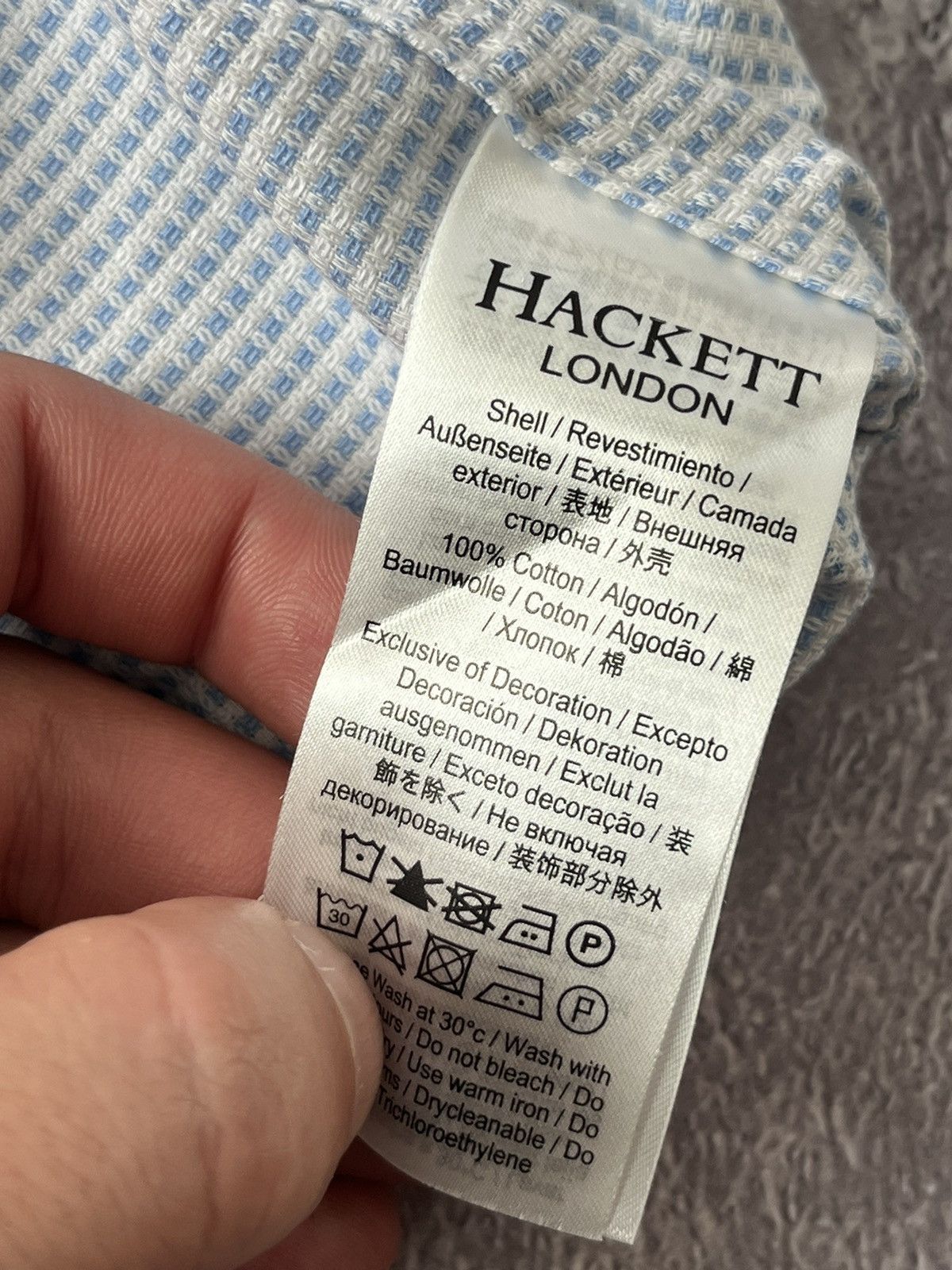 Hackett Hackett Slim Fit Jacquard Weave White/Blue Shirt Size L Size US L / EU 52-54 / 3 - 6 Thumbnail