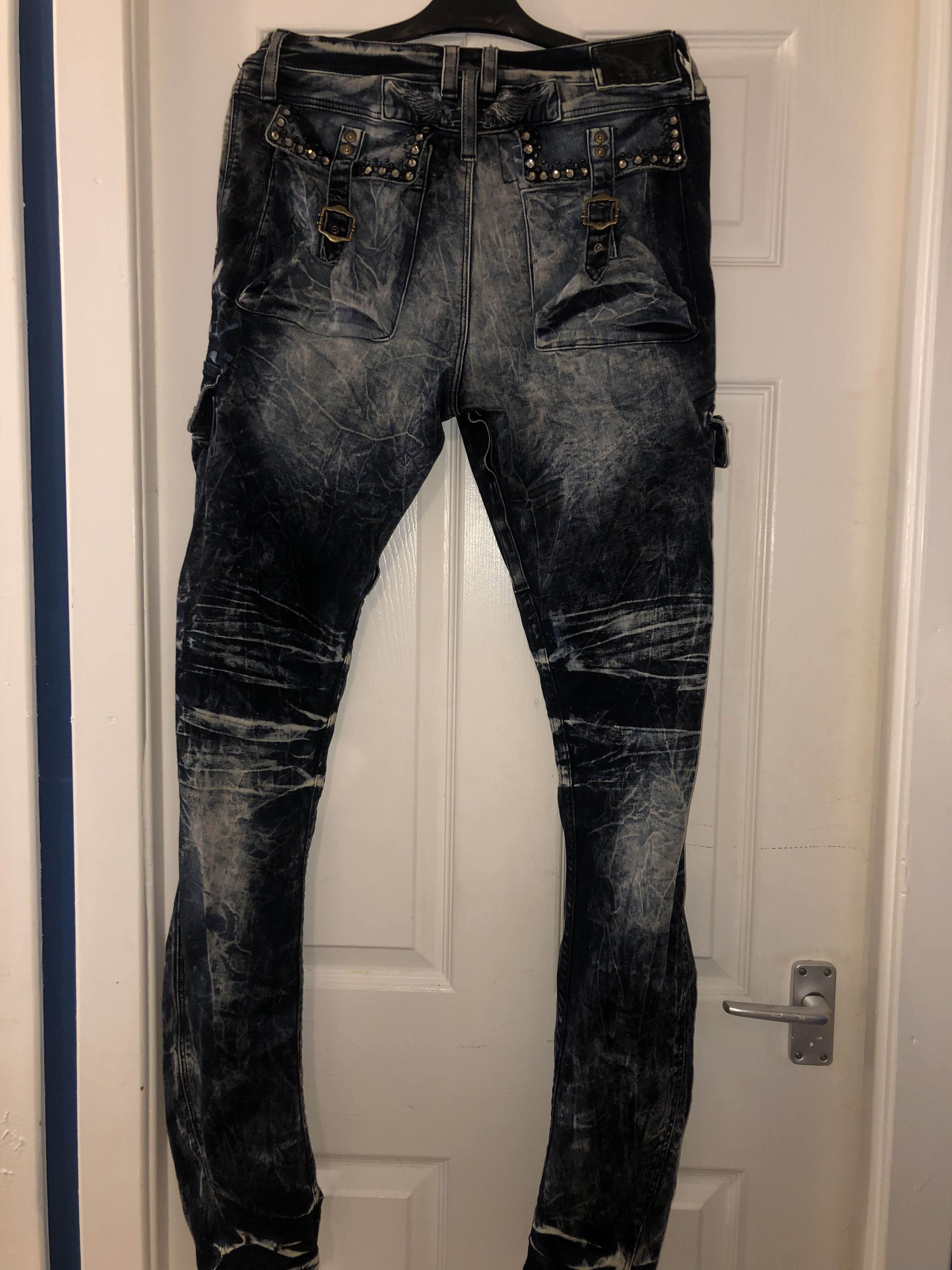 Robins Jeans CLASSIC PREDATOR CARGO IN DEEP BLUE DESTROY WITH CRYSTALS Size US 29 - 2 Thumbnail