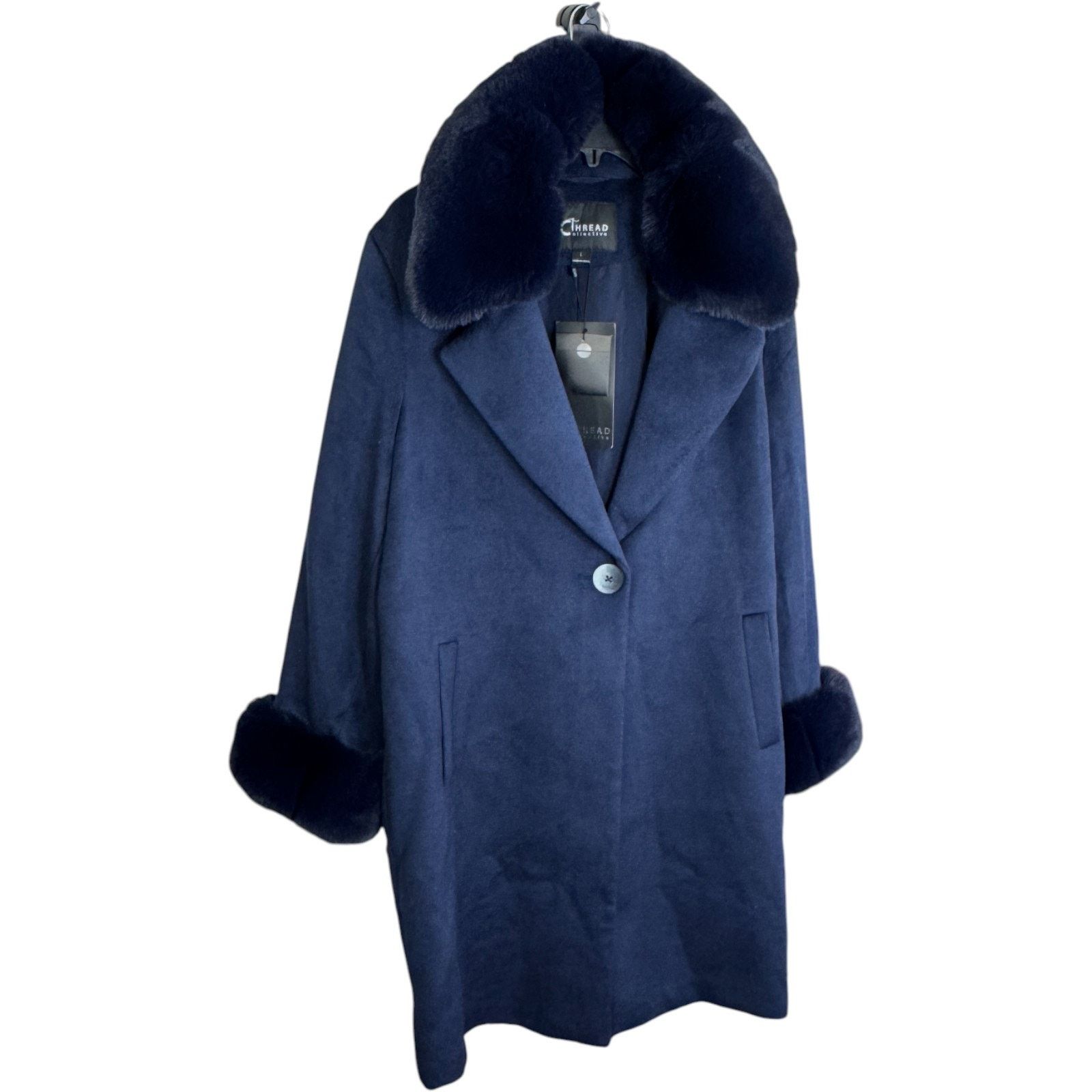 Other Thread Collective Faux Fur Trimmed Coat Navy Large Size L / US 10 / IT 46 - 14 Thumbnail