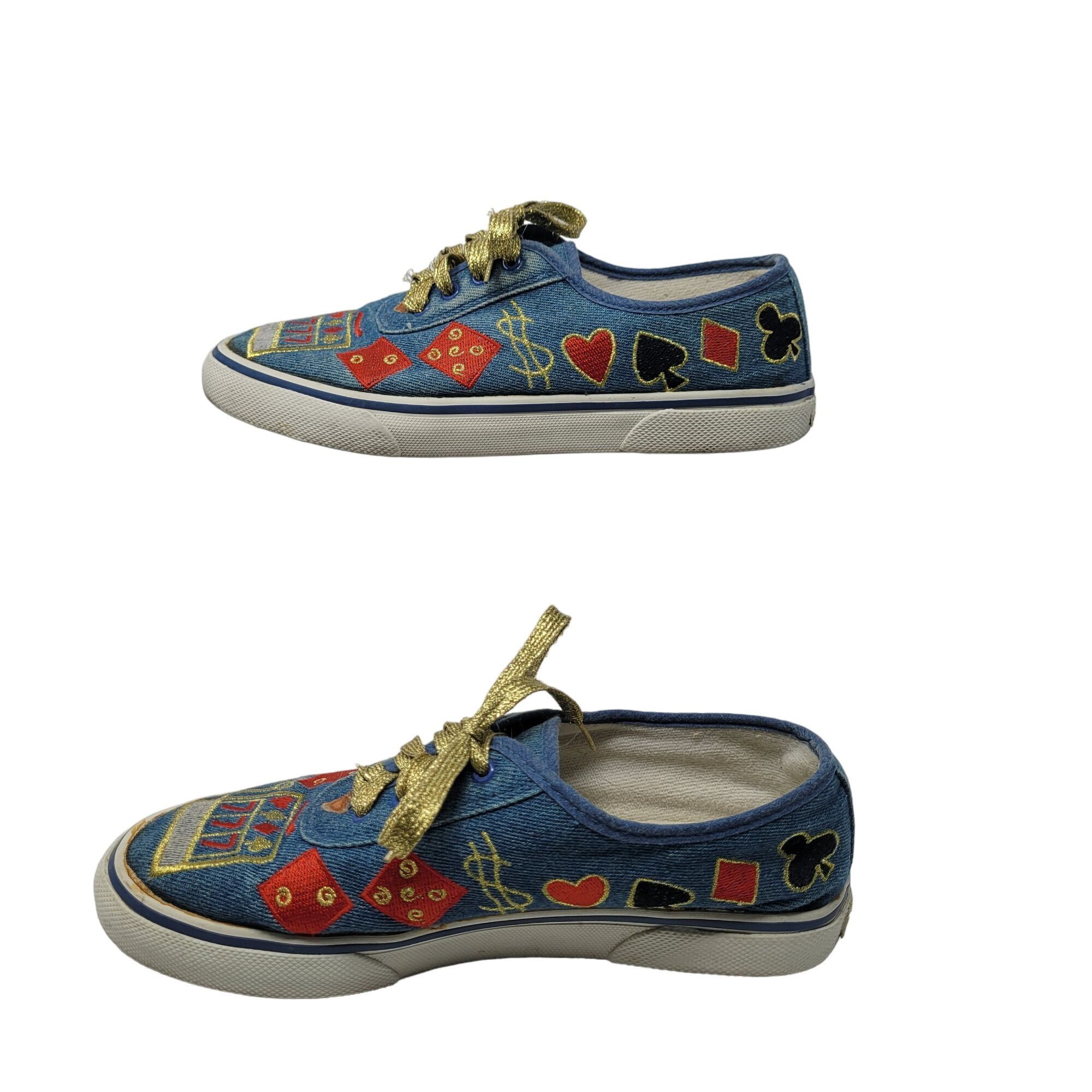 Vintage Vintage Novelty Sneakers 7 Blue Denim Lucky Cards Gambler Size US 7 / IT 37 - 6 Thumbnail