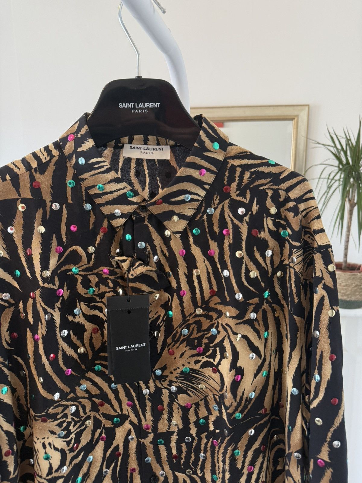 Saint Laurent Paris Saint Laurent Silk Tiger Shirt with Metallic Dots Size US M / EU 48-50 / 2 - 5 Thumbnail