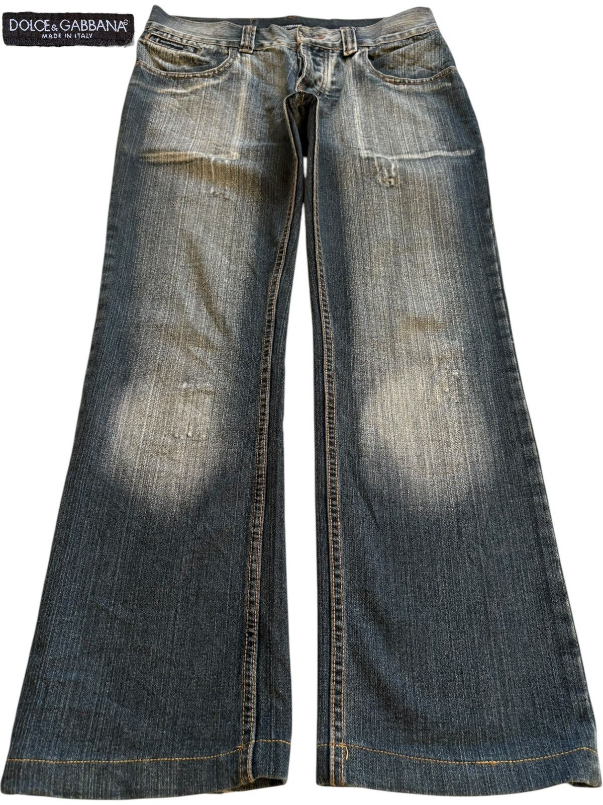 Dolce & Gabbana Vintage Dolce & Gabbana Mud Wash Spell Out Bootcut Jeans Size US 33 - 1 Thumbnail