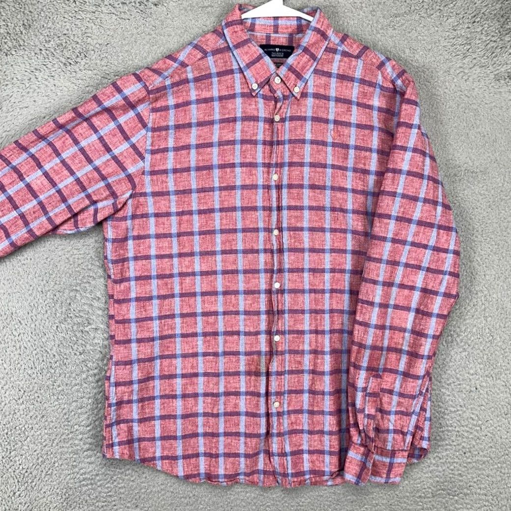 Vintage Alvaro Moreno Linen Blend Button-Down Shirt Men Large Red Plaid Tailored Shirt 43 MENS Regular Long Sleeve Button-Up Retro Preppy Size US L / EU 52-54 / 3 - 2 Thumbnail
