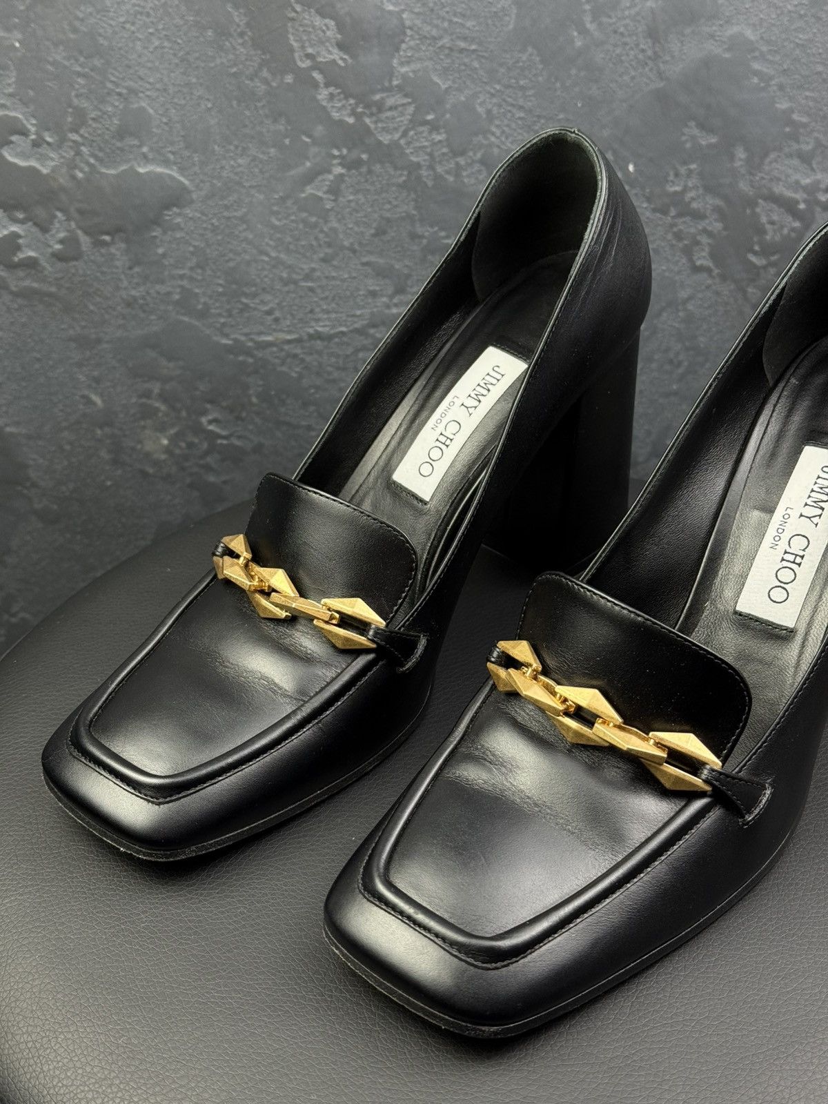 Jimmy Choo JIMMY CHOO Womens Black Diamond Tilda Leather Heeled Size US 9 / IT 39 - 3 Thumbnail