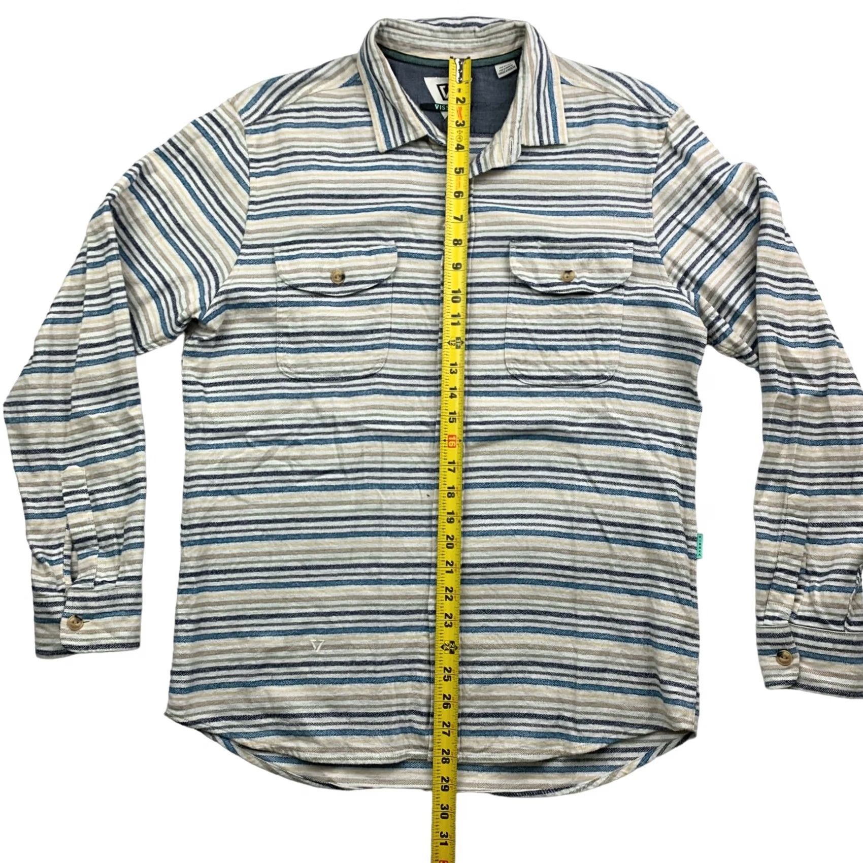 Vissla Vissla Button-Up Shirt Mens L/S Beige/Blue Stripe Medium Cotton 100% Long Sleeve Shirt Size US M / EU 48-50 / 2 - 5 Thumbnail
