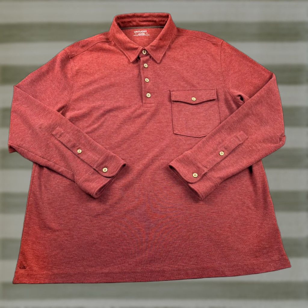 UNTUCKit UNTUCKit Polo Shirt Men XL Long Sleeve Red Brick Stretch Cotton Blend Pocket Size US XL / EU 56 / 4 - 1 Thumbnail