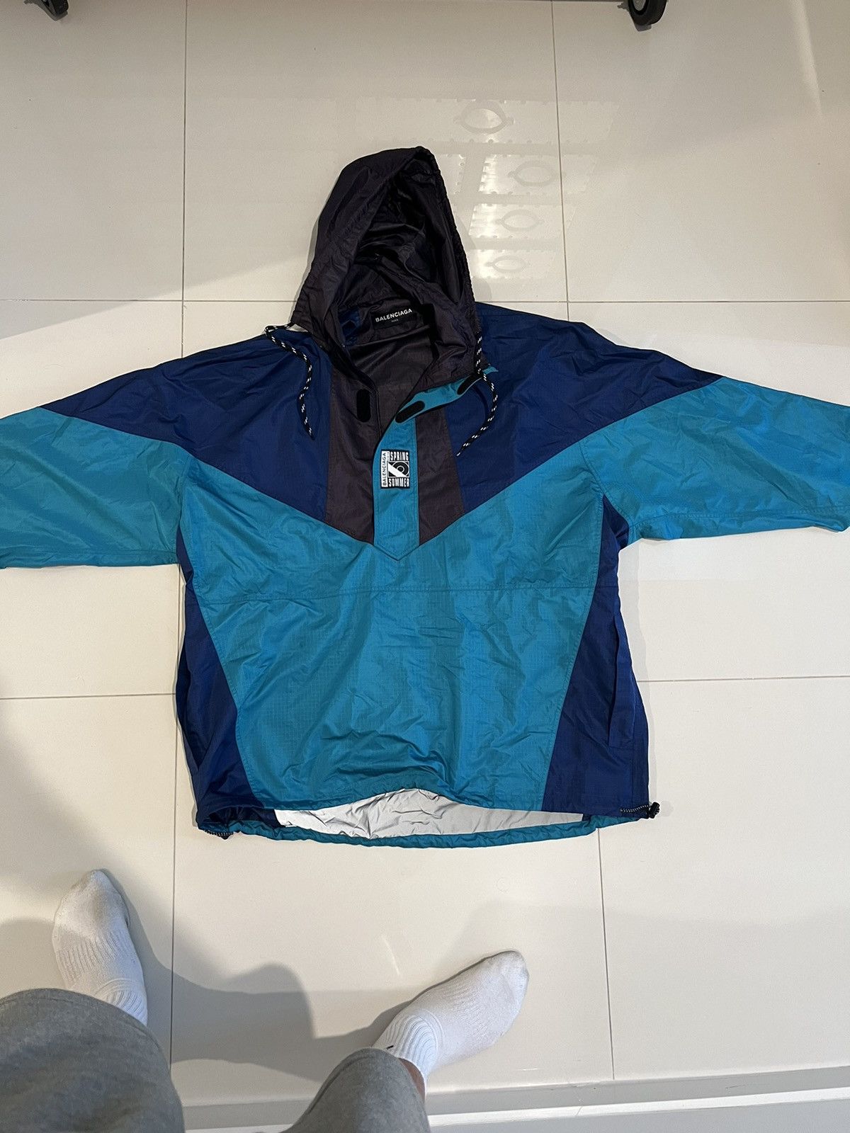 image of Balenciaga Ss18 Double-Hem Windbreaker in Blue, Men's (Size Small)