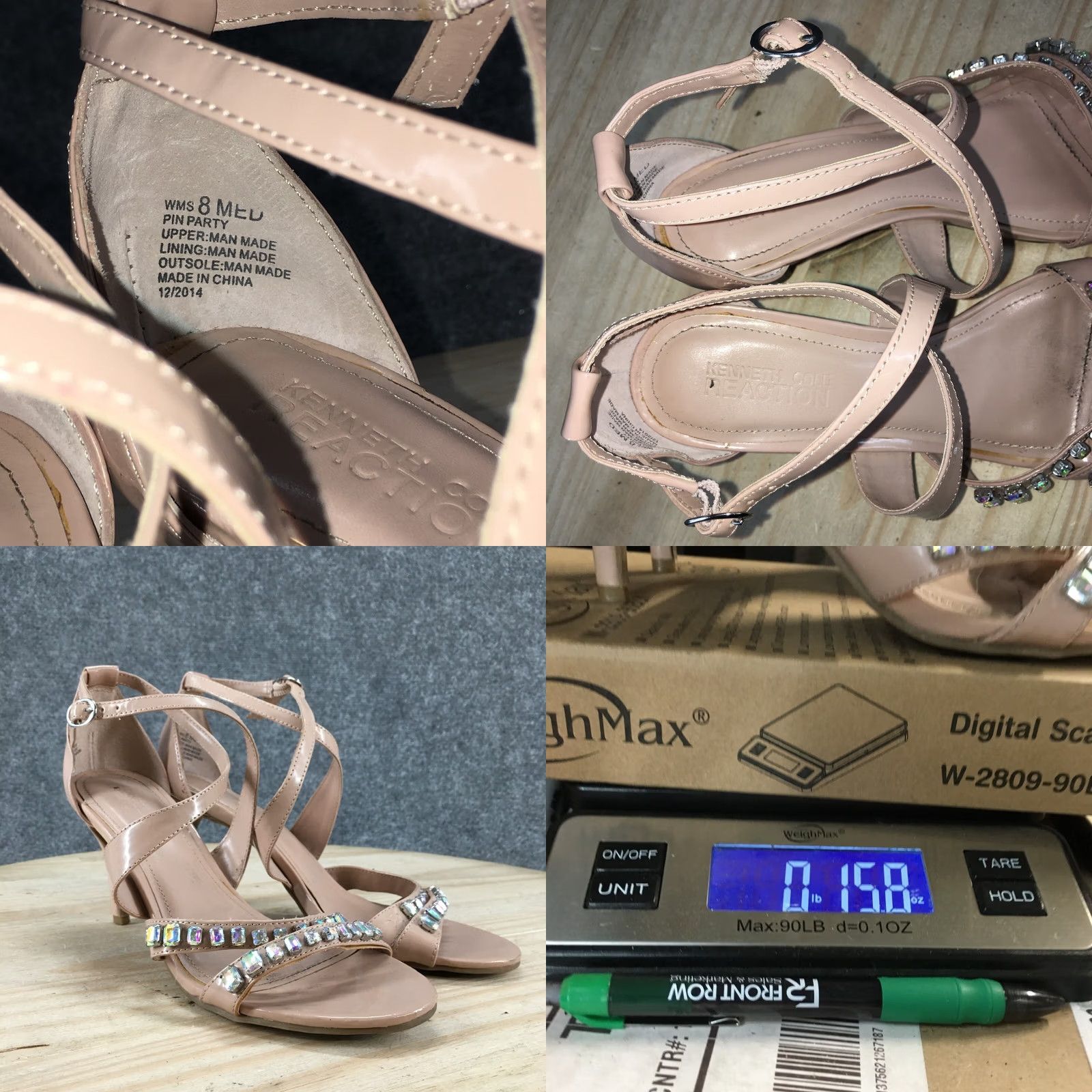 Kenneth Cole KENNETH COLE REACTION Heels Womens 8 M Pin Party Studded Ankle Strappy Beige - High Heel Stiletto Party Casual Shoes Size US 8 / IT 38 - 10 Thumbnail