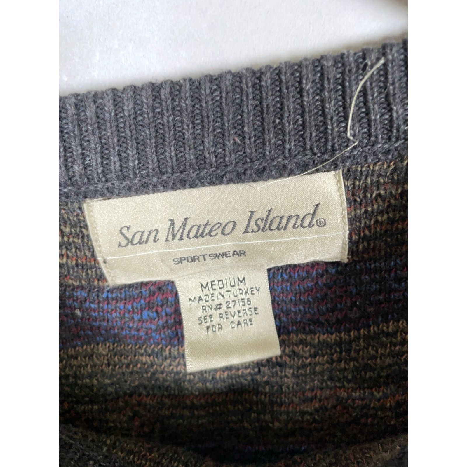 Vintage Vintage San Mateo Island Men's Medium Sweater Geometric Zig Zag Pattern Cotton Relaxed Fit Pullover 90s Casual Men Size US M / EU 48-50 / 2 - 4 Thumbnail