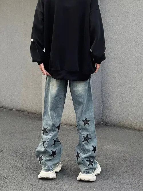 VIBE Retro street star print washed distressed jeans Size US 31 - 4 Thumbnail