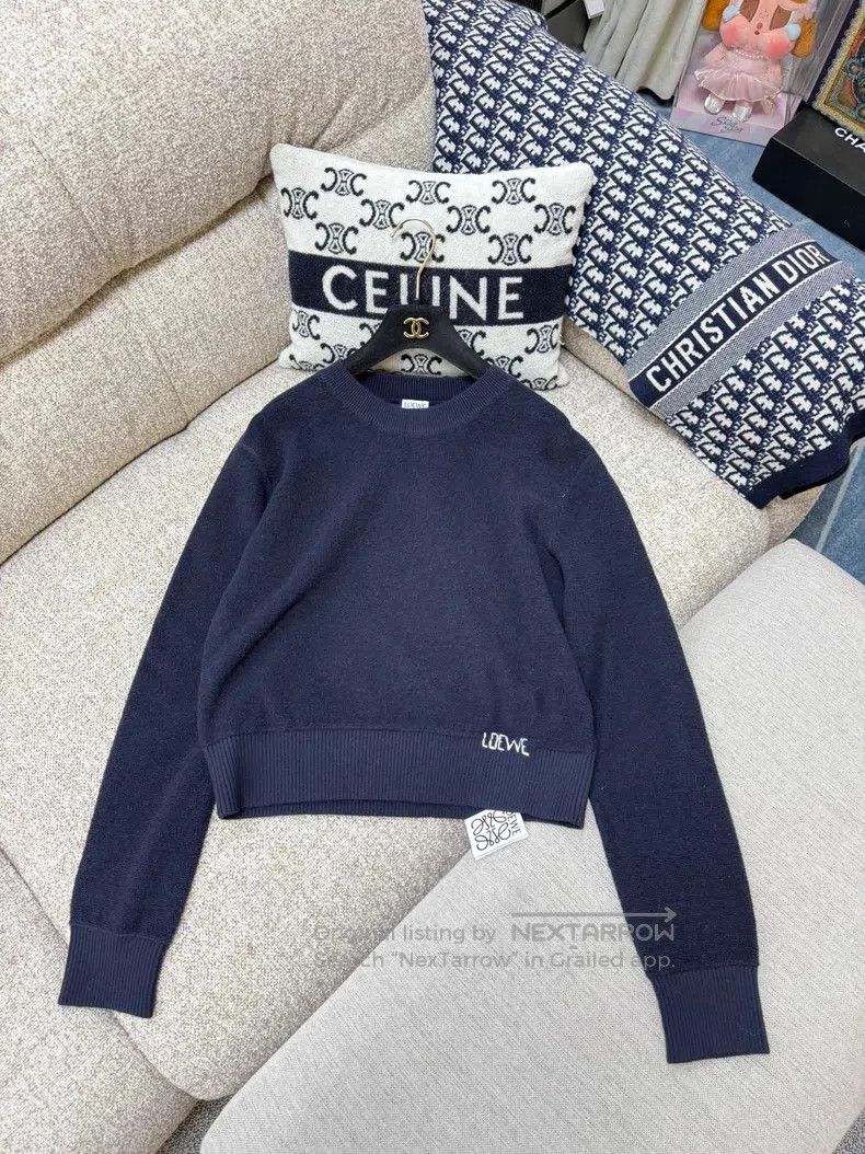 Loewe Loewe Dark Blue Embroidered Beige Letter Long Sleeve Round Size M / US 6-8 / IT 42-44 - 3 Thumbnail
