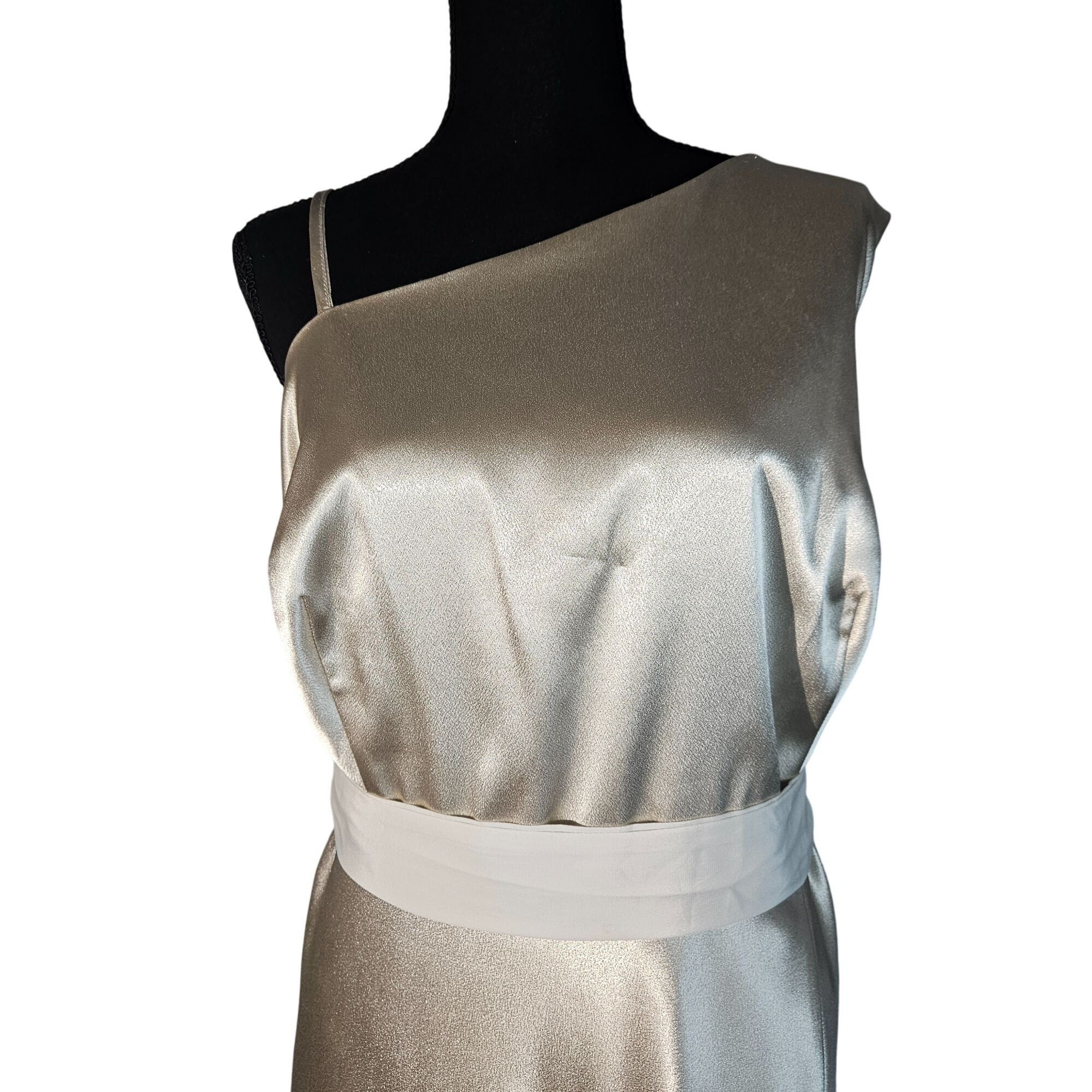 Other Birdy Grey One Shoulder Satin Maxi Dress Champagne 3X Formal Size 3XL / US 20-22 - 3 Thumbnail