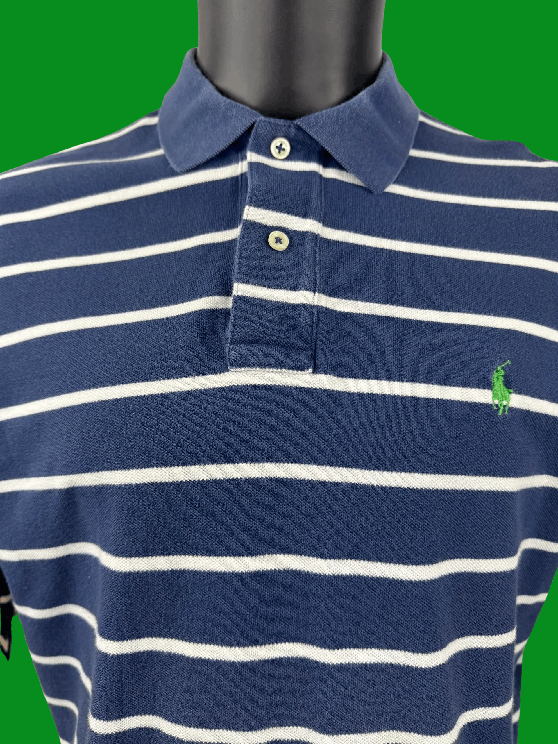 Polo Ralph Lauren VTG Polo Ralph Lauren Navy Blue & White Striped Cotton Polo Size US L / EU 52-54 / 3 - 5 Thumbnail